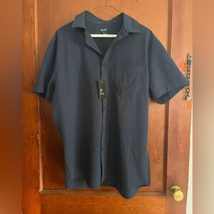 FLX Men's Dark Blue Casual Button Down Shirt
